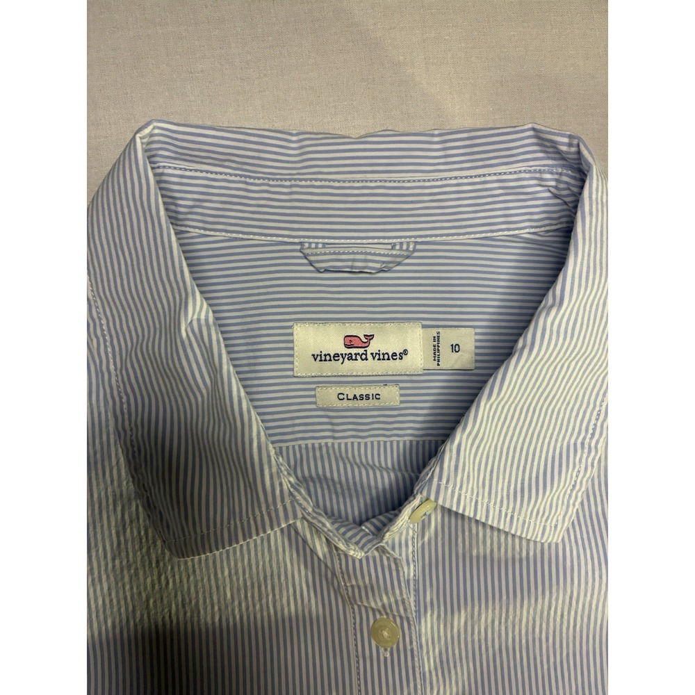 Vineyard Vines Women's Blue/White Striped Long Sleeve Button Up Shirt Size 10